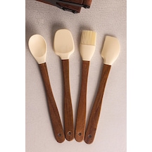 Milly Krem - 4'lü Akasya Saplı Krem Silikon Spatula Seti 21 Cm Mutfak Seti Doğal Kaşık Spatula Seti Çok Renkli Tek Diğer