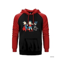 Superman And Batman Cartoon Kırmızı Renk Reglan Kol Sweatshirt / Hoodie