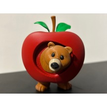 Apple Bear Figürü - 3d Yazıcı Tasarım Elma Ayı Biblosu - Yaratıcı Masaüstü Aksesuarı