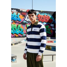 Benerly Erkek Polo Yaka Standart Kol Çizgili Sweatshirt Fonksiyonel Dayan Lacivert