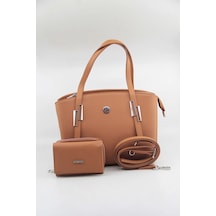 Just Polo Kadın Camel Büyük Boy 5 Bölmeli Omuz Çantası Ve Cüzdanı Kombin 235013mh