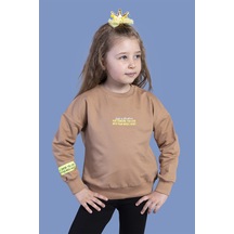 Toontoy Kız Çocuk Baskılı Sweatshirt Kahverengi