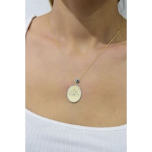 925 Ayar Gümüş Gold Kaplama Gözlü Lotus Plaka Kolye UVPTS100152