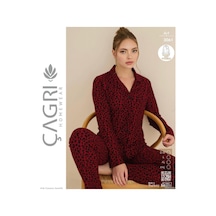 Çağrı Kadın Kışlık Süet Uzun Kollu Önü Düğmeli Pijama Takımı Bordo