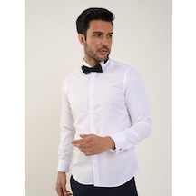Dufy Beyaz Erkek Slim Fit Düz Ata Yaka Uzun Kol Gömlek - 89394-beyaz Beyaz