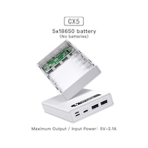 Novahub Beyaz Cx5 Taşınabilir Güç Kaynağı Kılıfı Ayrılabilir Dıy 5x18650 Şarj Cihazı Kılıfı Hız Şarj Güç Bankası Kutusu Powerbank 57781530 BEYAZ