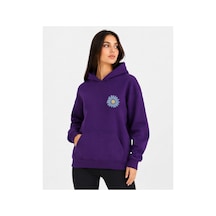 Herkesemoda Papatya Baskılı Kapüşonlu 2 İplik Şardonlu Sweatshirt Mor