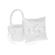 Yifomall Düğün İçin 2'li Set: Beyaz Çiçek Sepeti Ve 20x20cm Yüzük Yastığı - Mor Kurdele İle Dekore, Zarif Ve Pratik Diğer