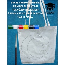 34x38 Cm Boyanabilir Ham Bez El Çantası Tek Yüzey Baskılıdır 6 Renk X 15 Cc Akrilik Boya 1 Fırça