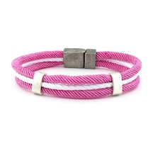 Pembe Beyaz Beyaz Üç Sira Halat Ip Erkek Bileklik M009H Çok Renkli