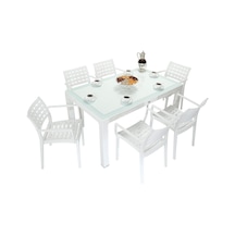 Depootoptan Mandella Wood 90 x 150 CM Cafe Koltuk Camlı Masa Takımı Beyaz