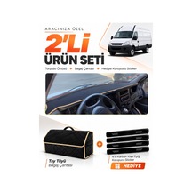 Iveco Daıly 2011-2014 Uyumlu Torpido Örtüsü + Tay Tüyü Bagaj Çantası + Sticker Seti - Siyah Bej
