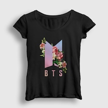 Presmono Kadın Roses Bts T-shirt Siyah