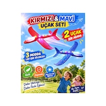 2 Li Led Işıklı Köpük Uçak Seti Kırmızı & Mavi Hafif Dayanıklı Fırlatma Uçağı Açık Hava Oyuncağı - 921732546