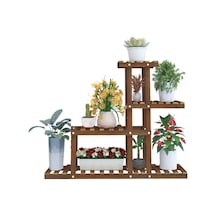Ahşap Dekoratif 6 Katlı Çiçeklik Standı - 120x120 Cm Büyük Boy Saksı Rafı Kahverengi
