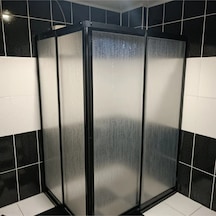 Nokta Duşakabin Teknesiz Dikdörtgen Duşakabin, Plastik Camlı Siyah Profilli 2 Sabit 2 Sürgülü Şeffaf