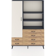 Arges Dolap 7 Raflı 6 Çekmeceli Tek Kapaklı 132x30x195 Antrasit-aytaşı/çam Aytası/atlas Çam
