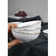 3'lü Altın Yaldızlı Porselen Çerezlik Sunumluk Kase 11 Cm Sosluk Sunum Kasesi İkramlık - Pera Beyaz