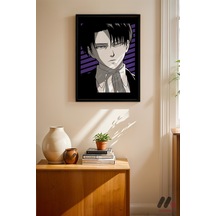 Attack On Titan Levi Ackerman Anime Poster, Siyah Çerçeveli Duvar Tablosu - Anime Severlere Özel Hed
