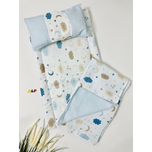 Safari 90x100 Çift Katlı Pikeli Müslin Battaniye Ve Alt Açma 3 Lü Set-mavi Mavi