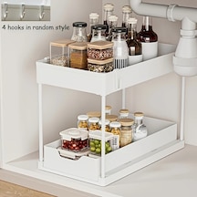 Honeybeeshop Beyaz 2 Katlı Kayar Lavabo Altı Organizatörü Dayanıklı Plastik Mutfak Dolabı Sepeti Temizlik Malzemeleri Ve Bulaşık Yıkama Araçları İçin Beyaz