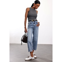 5in1Canpolat Açık Mavi Yüksek Bel Baggy Jean 3004 Açık  Mavi