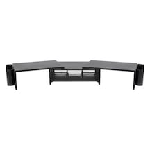 Temel Siyah Çift Monitör Yükseltici Stand Çekmeceli Masaüstü Organizer 9216
