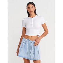Dilvin 31647 Düğme Detaylı Crop Top-beyaz Beyaz