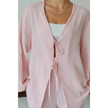 Balenbi Kadın Çift Bağlamalı Müslin Kumaş Kimono 1101 Pembe