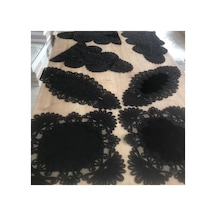 Salon Takımı Çeyizlik Siyah Runner Set 7 Parça Kadife Ranır Masa Konsol Sehpa Örtüsü Palmiye Çok Renkli