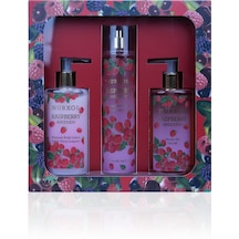 Nurxos 9888 Raspberry Ahududu Hediyelik Kutulu 3'lü Set Vücut Spreyi & Losyon & Duş Jeli