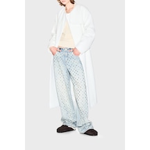 Armani Exchange %100 Pamuk Oversize Fit Zımba Detaylı Jeans Kadın Kot Pantolon Xw000056 Af25775 Mb003 Açık Mavi