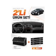 Mercedes W211 E-class 2002-2009 Uyumlu Torpido Örtüsü + Deri Bagaj Çantası + Sticker - Siyah Gri