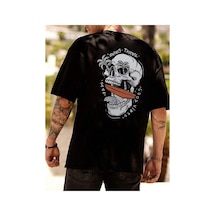 Caddemia Yaz  Rahat Gevşek Artı Boyutu Kişiselleştirilmiş Kafatası Desen Baskılı Siyah 2XL