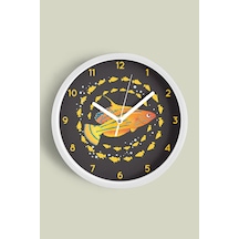 Sevimli Balık Tasarımı Çocuk Odası Duvar Saati - 35cm - Önü Camlı Beyaz Kasa - Sessiz Mekanizma-jh0757 Beyaz