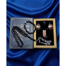 Luxury Seri Özel Tasarım Kitap Kutulu Kadın Takı Seti Ve Tesbih Kombin - Kolye Küpe Yüzük Bileklik Ekstra Boncuk Bileklik 6 Parça Hediyelik - Doğum Günü Yıl Dönümü Sevgililer Günü Gösterişli Hediye - L-00120 Bakır