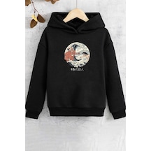 Uyguntarz Çocuk Kanagawa Oki Nami Ura Baskılı Sweatshirt Siyah