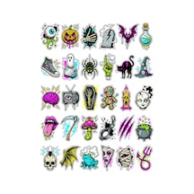 30 Adet Retro Gotik Kaykay Sticker Seti - Laptop Telefon Defter İçin Çok Renkli