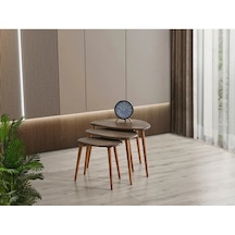 Favdecor Masif Doğal Ahşap Zigon Sehpa 3'lü Set Koyu Meşe