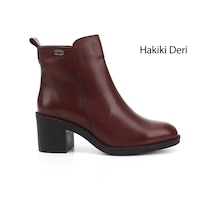 Gönderi(R) Gönderi R Bordo Fermuarlı Kalın Topuklu Hakiki Deri Bot Bordo