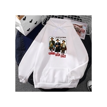 Tarzsokak Beyaz Unisex Streetwear Grafik Tv İyi Kötü Ve Çirkin Baskı Kapşonlu Casual Er