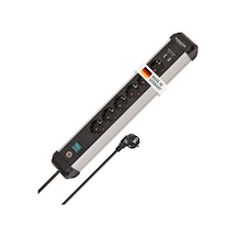 Brennenstuhl Premium-alu-line Çoklu Priz, Usb/çoklu Priz, 6 Bölmeli, Yüksek Kaliteli Alüminyum 3 M Kablolu Ve Şalterli Priz, 2 Bölmeli Usb 3,1 A, Almanya'da Üretilmiştir