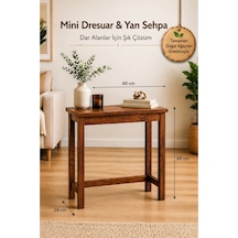 Mini Dresuar & Yan Sehpa 60x24x60 Koltuk Arkası Dresuar 120 Cm Dar Alan Konsol Sehpa Masif Ahşap Kahverengi