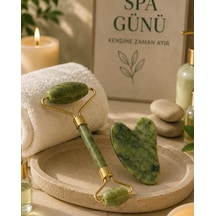 Jade Stone Yüz Bakım Seti Gua Sha Ve Roller Masaj Taşı Çok Renkli