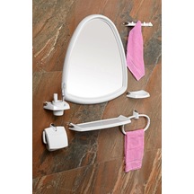 Damla Ayna Seti Krom Dizayn 8 Parça Beyaz