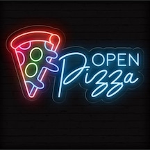Open Pizza Yazılı Neon Tabela Turkuaz