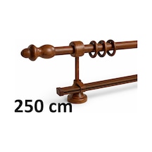 Ceviz Tek Raylı Ahşap Rustik - Alüminyum Borulu Ahşap Başlıklı Ahşap Ayaklı Perde Askısı - Raylı Ceviz250cm - 871149171 Ceviz250cm