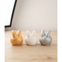 El Yapımı Tavşan Figürlü Dekoratif Mumluk & Tealight Obje 3'lü Set Çok Renkli