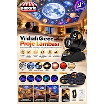 Yıldızlı Gece Proje Lambası 15 Sahne Hd Led Yıldız Projektör Usb Şarjlı Ay Gezegen Dünya Takımyıldız Projeksiyon Gece Lambası Dekoratif Masa Lambası 15 Film Diskli Salon Yatak Odası Aydınlatma Siyah
