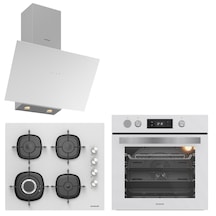 Silverline BO65P4W01 - CS5629W01 - 3481 Flam Beyaz Cam Ankastre Set